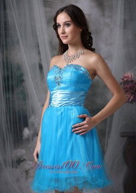 Sky Blue Cocktail Dress Sweetheart Organza Beading Mini-length