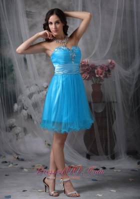 Sky Blue Cocktail Dress Sweetheart Organza Beading Mini-length