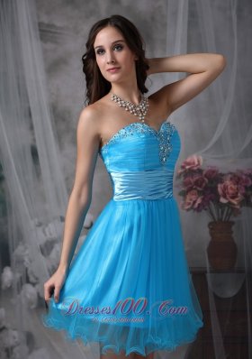 Sky Blue Cocktail Dress Sweetheart Organza Beading Mini-length