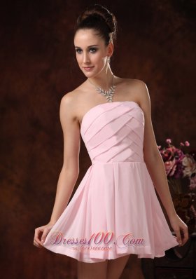 Strapless Ruched Chiffon A Line Baby Pink Cocktail Gowns