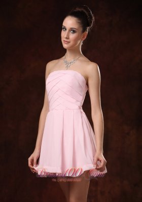 Strapless Ruched Chiffon A Line Baby Pink Cocktail Gowns