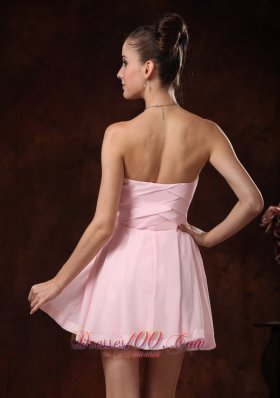 Strapless Ruched Chiffon A Line Baby Pink Cocktail Gowns