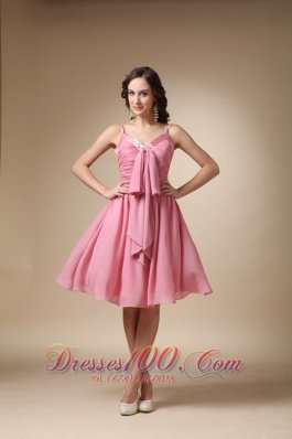 Rose Pink Spaghetti Straps Knee-length Chiffon Cocktail Dress