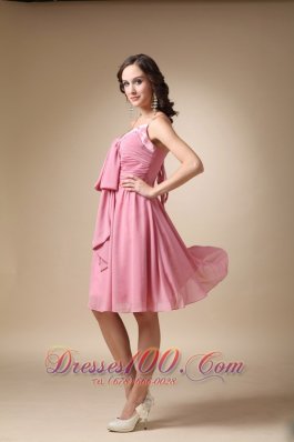 Rose Pink Spaghetti Straps Knee-length Chiffon Cocktail Dress