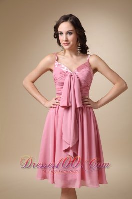 Rose Pink Spaghetti Straps Knee-length Chiffon Cocktail Dress