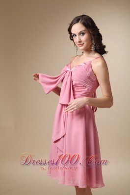 Rose Pink Spaghetti Straps Knee-length Chiffon Cocktail Dress