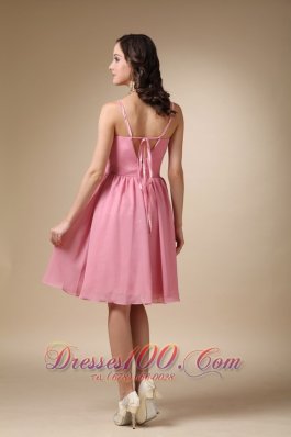 Rose Pink Spaghetti Straps Knee-length Chiffon Cocktail Dress