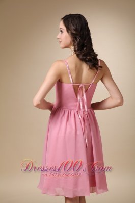 Rose Pink Spaghetti Straps Knee-length Chiffon Cocktail Dress