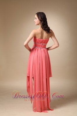 Strapless Beaded Asymmetric Watermelon Red Cocktail Dresses