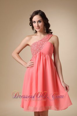 Watermelon Red One Shoulder Knee-length Homecoming Dress