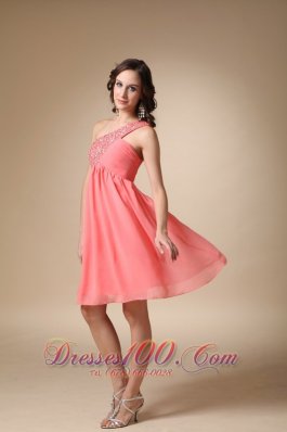 Watermelon Red One Shoulder Knee-length Homecoming Dress