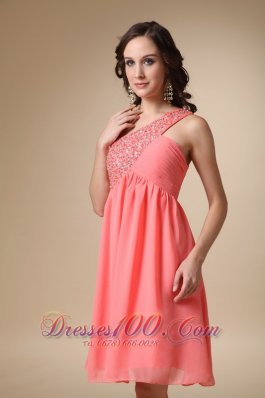 Watermelon Red One Shoulder Knee-length Homecoming Dress