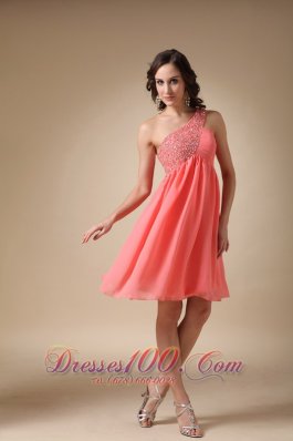 Watermelon Red One Shoulder Knee-length Homecoming Dress