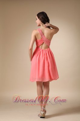 Watermelon Red One Shoulder Knee-length Homecoming Dress