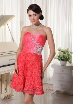 Watermelon Red Prom Holiday Dress With Rolling Flower