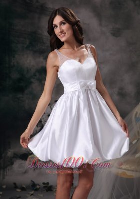 Straps Short Wedding Dress Bowknot Open Back