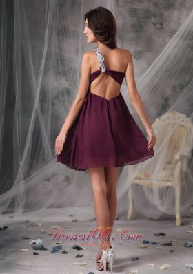 Appliques Trimmed One Shoulder Chiffon Dark Purple Cocktail Dress