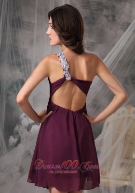 Appliques Trimmed One Shoulder Chiffon Dark Purple Cocktail Dress