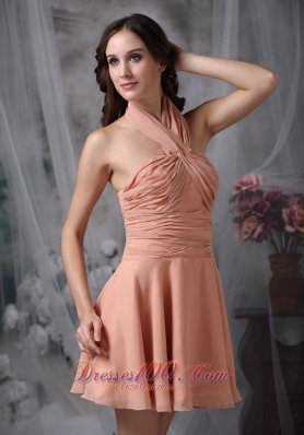 Halter Ruched Chiffon Knee Length Light Pink Cocktail Dresses