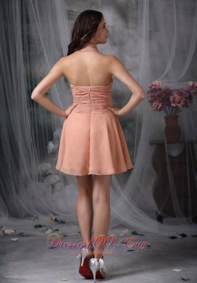 Halter Ruched Chiffon Knee Length Light Pink Cocktail Dresses