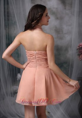 Halter Ruched Chiffon Knee Length Light Pink Cocktail Dresses