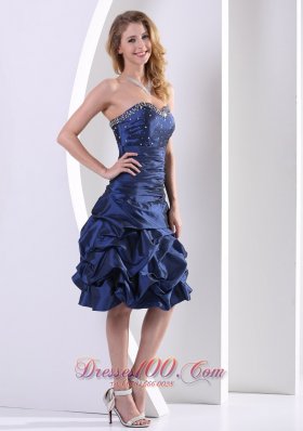 Navy Blue Pick-ups knee-length Prom Dress