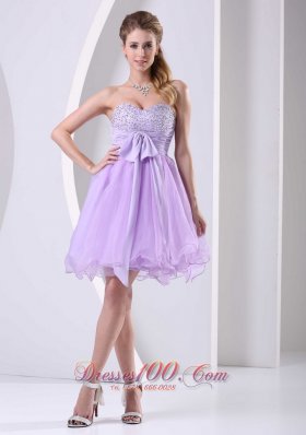 Pretty Lilac Dress for Prom Holiday Knee-Length with Sash