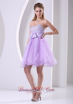 Pretty Lilac Dress for Prom Holiday Knee-Length with Sash