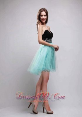 Black and Apple Green Mini-Length Prom Party Dress