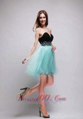 Black and Apple Green Mini-Length Prom Party Dress