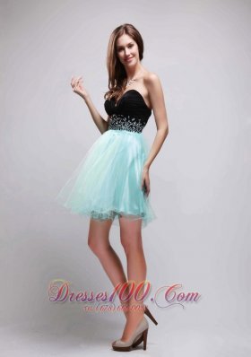 Black and Apple Green Mini-Length Prom Party Dress