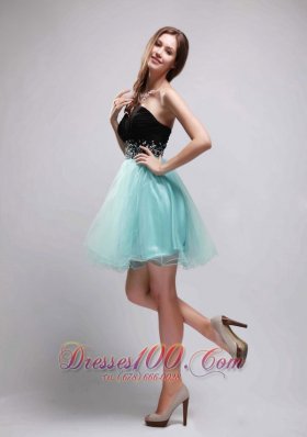 Black and Apple Green Mini-Length Prom Party Dress