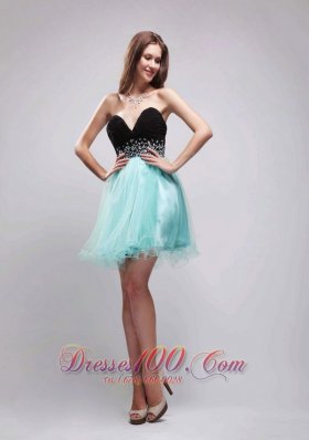 Black and Apple Green Mini-Length Prom Party Dress