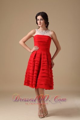 Bateau Knee-Length Prom Graduation Dress Chiffon