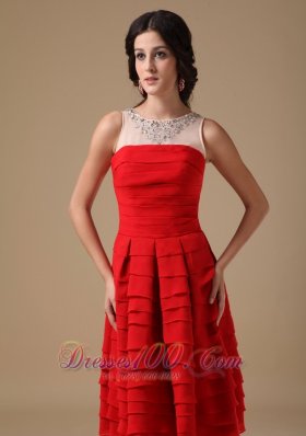 Bateau Knee-Length Prom Graduation Dress Chiffon