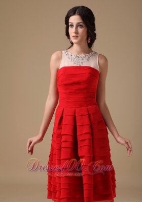 Bateau Knee-Length Prom Graduation Dress Chiffon