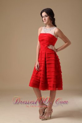 Bateau Knee-Length Prom Graduation Dress Chiffon