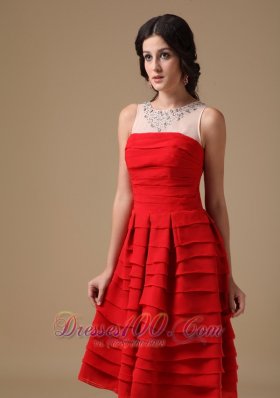 Bateau Knee-Length Prom Graduation Dress Chiffon