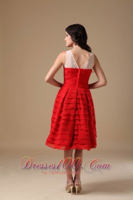 Bateau Knee-Length Prom Graduation Dress Chiffon