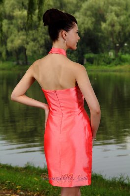 High-neck Mini-length Watermelon Prom Dress