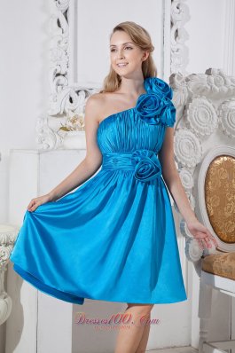 Teal One Shoulder Knee-length Prom Cocktail Wear Empire