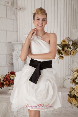 White One Shoulder Short Graduation Gown Sash Bows