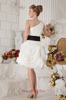 White One Shoulder Short Graduation Gown Sash Bows