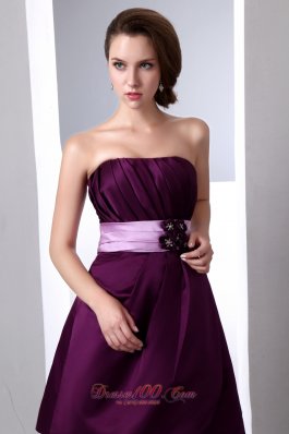 Dark Purple Strapless Cocktail Minidress Brooch Sash