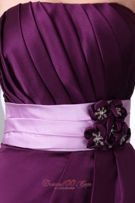 Dark Purple Strapless Cocktail Minidress Brooch Sash