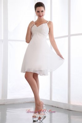 White Prom Cocktail Dress Spaghetti Straps Appliques