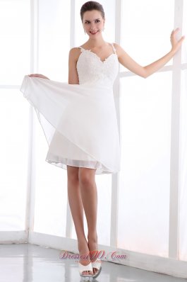 White Prom Cocktail Dress Spaghetti Straps Appliques