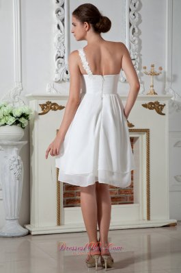 White Empire Cocktail Dress One Shoulder Appliques Ruch