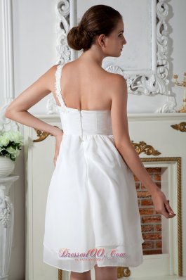 White Empire Cocktail Dress One Shoulder Appliques Ruch