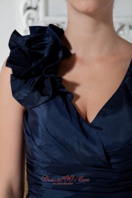 Navy Blue V-neck Mini-length Bridesmaid Dress Floral